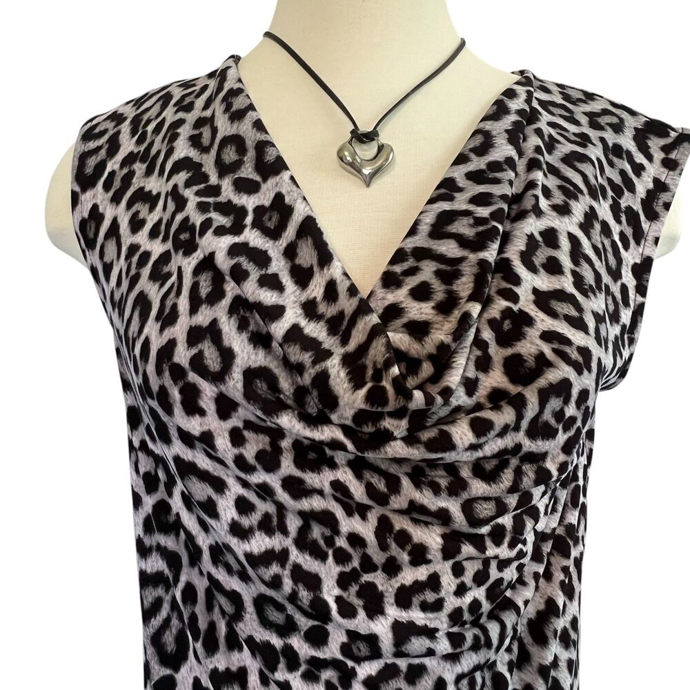 Michael Kors Cowl Neck Sleeveless Stretch Blouse Leopardcore Top M Mob Wife
